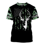 Maxcorners Custom Name Deer Hunting Legend Deer Skull Green Camo American Flag 3D All Over Printed Clothes