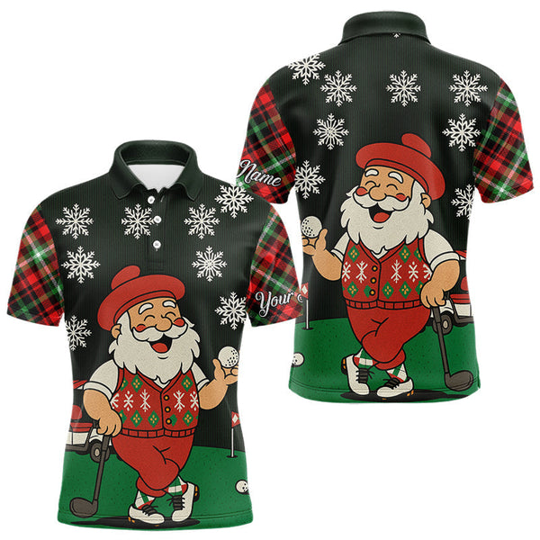 Maxcorners Funny Santa Golf Christmas plaid pattern polo golf shirts for men custom mens golf outfit for team MT1511