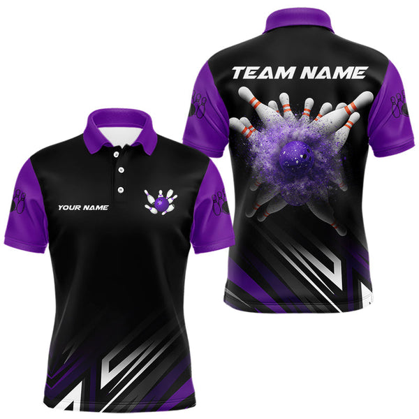 Maxcorners Personalized Bowling shirts for men custom Black and Purple Bowling team jerseys, gift for bowlers MT1511