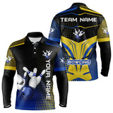 Maxcorners Yellow & Blue Pattern Bowling Polo, 1/4 Zip Shirt For Men Custom Team Bowling Jersey, Gift For Bowler
