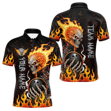 Maxcorners Custom Green Flame Black Eagle Bowling Polo, Quarter Zip Shirt For Men, Team Bowling Clothes