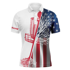 Maxcorners Mens disc golf polo shirt custom name American flag disc golf basket, personalized disc golf shirts MT0510