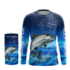 Maxcorners Personalized Chinook salmon Blue Long Sleeve Performance Fishing Shirts, compass tournament Shirts LM0201