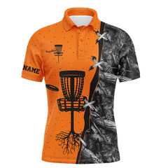 Maxcorners Mens disc golf polo shirt black camo disc golf hole custom disc golf team shirt | Orange MT0510