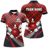 Maxcorners Red Plaid Christmas Pattern Bowling Jersey Customized Name, Team Name 3D Shirt Unisex