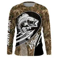 Maxcorners Largemouth Bass fishing tattoo camo fishing Custom Name Long sleeve, Long Sleeve Hooded Fishing Shirt - LM0201