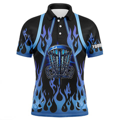 Maxcorners Mens disc golf polo shirts blue flame disc golf basket custom disc golf jerseys MT0510