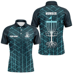 Maxcorners Blue turquoise Abstract Line Grunge Pattern Mens Disc golf polo shirts custom team disc golf clothes MT0510