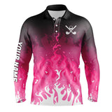 Maxcorners Mens golf polo shirts custom pink flame mens golf outfit, personalized golf shirts for men