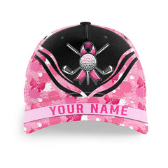 Maxcorners Pink ribbon golf ball clubs Golfer hat custom breast cancer awareness golf hats, gifts for golfers