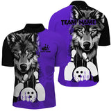 Maxcorners Black And Purple Wolf Bowling Jersey Customized Name, Team Name 3D Shirt Unisex