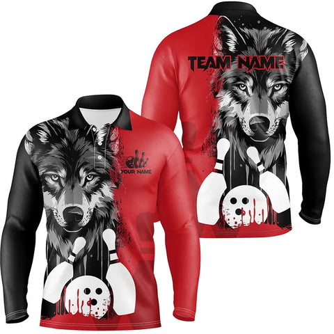 Maxcorners Black And Red Wolf Bowling Jersey Customized Name, Team Name 3D Shirt Unisex