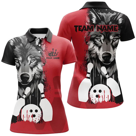 Maxcorners Black And Red Wolf Bowling Jersey Customized Name, Team Name 3D Shirt Unisex