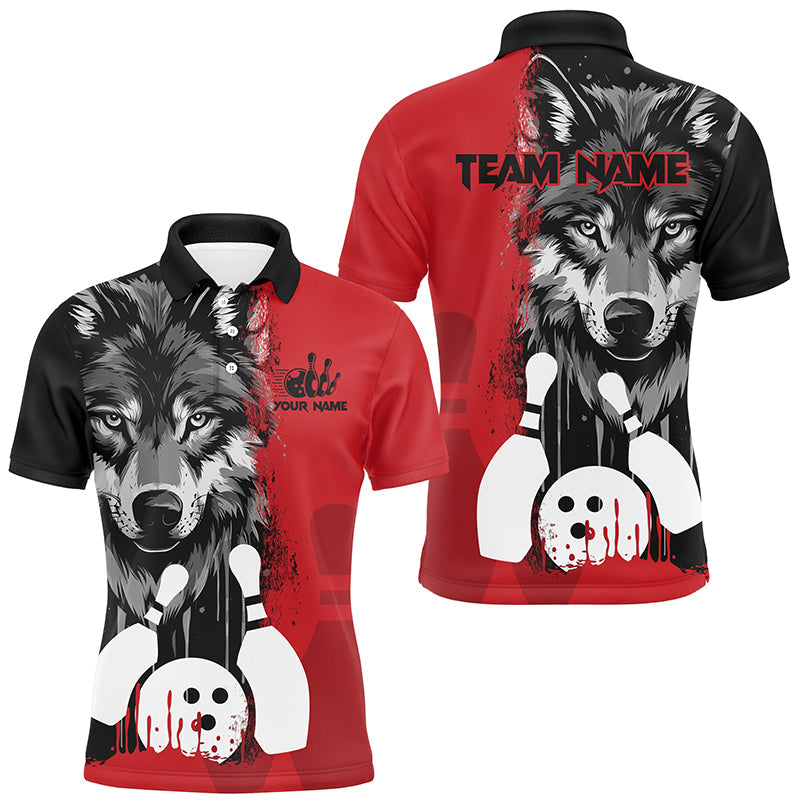 Maxcorners Black And Red Wolf Bowling Jersey Customized Name, Team Name 3D Shirt Unisex