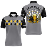 Maxcorners Black & Yellow argyle pattern retro Bowling Shirts For Men Custom Bowling and Beer Team Jersey | Gray MT1511
