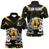 Maxcorners Custom Black And Yellow Funny Beer Bowling Men Polo, Quarter Zip Shirts, funny bowling shirts TU1711