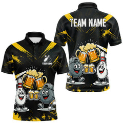 Maxcorners Custom Black And Yellow Funny Beer Bowling Men Polo, Quarter Zip Shirts, funny bowling shirts TU1711