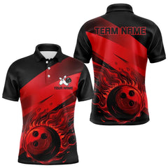 Maxcorners Black And Red Flame Bowling Shirts For Men Custom Flame Team Bowling Jerseys