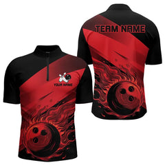 Maxcorners Black And Red Flame Bowling Shirts For Men Custom Flame Team Bowling Jerseys