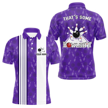 Maxcorners Custom Retro Bowling Team Shirts For Men That's some bowshit Funny Bowling Pattern Jerseys | Purple