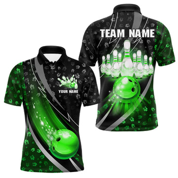 Maxcorners Black and Green Shamrock pattern Bowling Shirts for Men Custom St Patrick Team Bowling jerseys LM2201