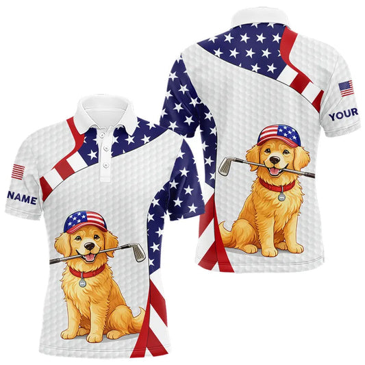 Maxcorners Personalized American flag golden retriever golf polo shirts for men custom name patriotic golf gifts