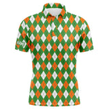 MaxCorners Golfs Green Argyle St Patrick'S Day Pattern Customized Name 3D Polo Shirt For Men