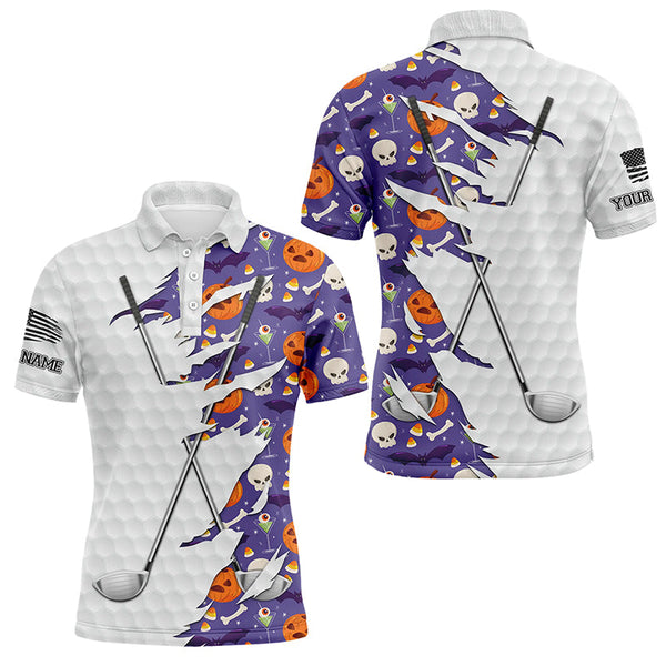 Maxcorners Golf Purple Halloween Pattern  Customized Name 3D Polo Shirt Unisex