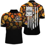 Maxcorners  Autumn Leaf Camo Thanksgiving American Flag Patriotic Bowling Jersey Customized Name 3D Shirt