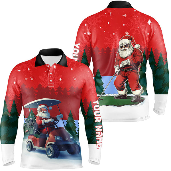 Maxcorners Funny Santa Golfer Mens golf polo shirts Custom Christmas golf tops for men, golf attire for men