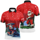 Maxcorners Funny Santa Golfer Mens golf polo shirts Custom Christmas golf tops for men, golf attire for men