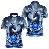 Maxcorners Personalized Blue Lights Dragon Mens Bowling Polo, Quarter Zip Shirt Custom Team Bowling League Jersey