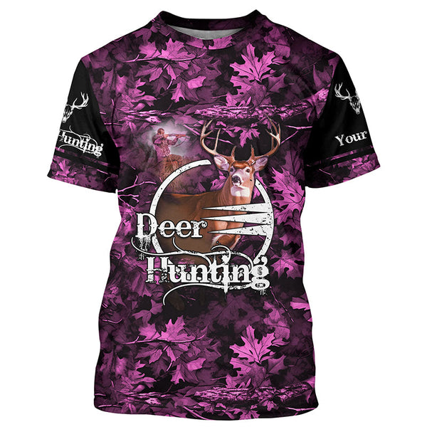Maxcorners Deer hunting pink camo Custom Name 3D Full Printing hunting shirts, hunting apparel for deer hunter LM2608