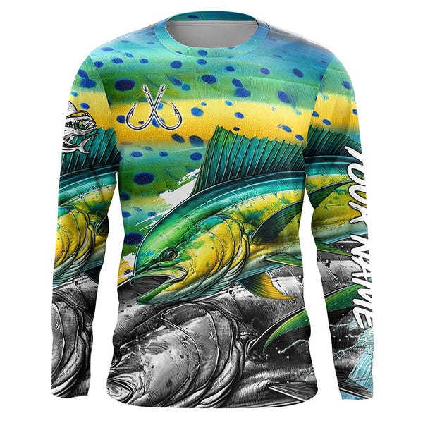 Maxcorners Mahi Mahi (Dorado) Fishing scales custom UV protection long sleeves fishing shirts for Men, Women MT2108