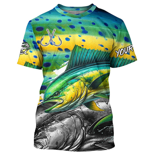 Maxcorners Mahi Mahi (Dorado) Fishing scales custom UV protection long sleeves fishing shirts for Men, Women MT2108