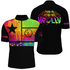 Maxcorners Bowling And Pins Funny Watercolor Texas Flag This Is How We Roll Bowling Jerseys  Customized Name, Team Name 3D Polo Shirt