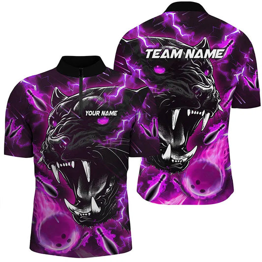 Maxcorners Purple Flame Panther Bowling Jersey Multicolor Option Customized Name, Team Name 3D Shirt