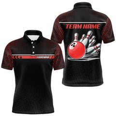 Maxcorners Personalized Black and Red Bowling Polo, 1/4 Zip Shirts For Men Custom Team Bowling Jerseys TU1711