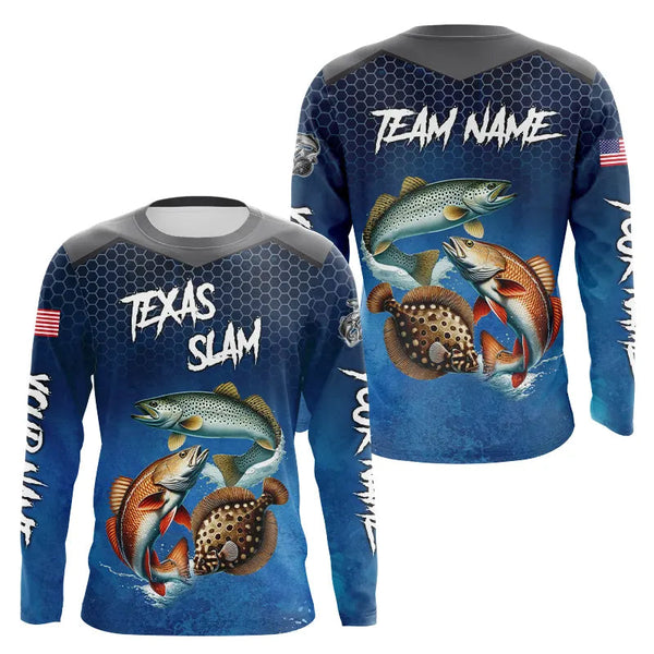 Maxcorners Blue Texas Slam fishing Custom performance long sleeve team Redfish, Trout, Flounder fishing shirt MT2108