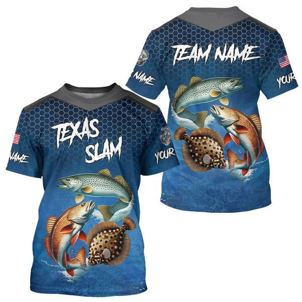 Maxcorners Blue Texas Slam fishing Custom performance long sleeve team Redfish, Trout, Flounder fishing shirt MT2108