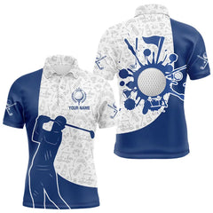 Maxcorners Blue And White Camo Pattern Mens Golf Polo Shirts Custom Mens Golf Attire, Best Golf Gifts