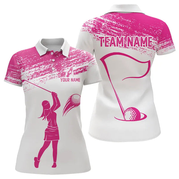 Maxcorners Pink and White Women Golf Polo Shirts custom ladies golf attire, best golf gifts for women