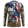 Maxcorners American flag patriotic Bass camo fishing Customize UV protection long sleeves fishing shirt for men LM0201