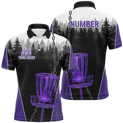 Maxcorners Mens Disc golf polo shirts custom black chain disc golf jerseys, disc golf outfit | Purple MT0510