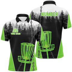 Maxcorners Mens Disc golf polo shirts custom black chain disc golf jerseys, disc golf outfit | Green MT0510