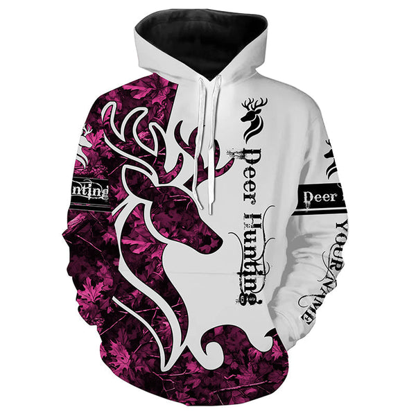Maxcorners Deer Hunting Pink Camo Customize Name 3D All Over Printed Shirts Personalized Hunting gift For Women LM2608