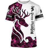 Maxcorners Deer Hunting Pink Camo Customize Name 3D All Over Printed Shirts Personalized Hunting gift For Women LM2608