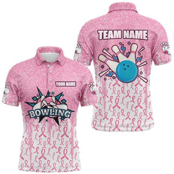 Maxcorners Bowling Ball And Pins Pink Glitter RibbonCustomized Name, Team Name 3D Shirt