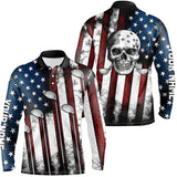 Maxcorners American flag golf Clubs Skull Mens Golf Polo Shirts Custom Patriotic golf attire for men golfer gifts