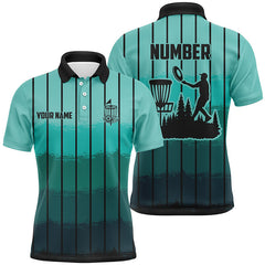 Maxcorners Mint Blue stripe Retro disc golf polo shirts for men custom name and number disc golf jerseys MT0510